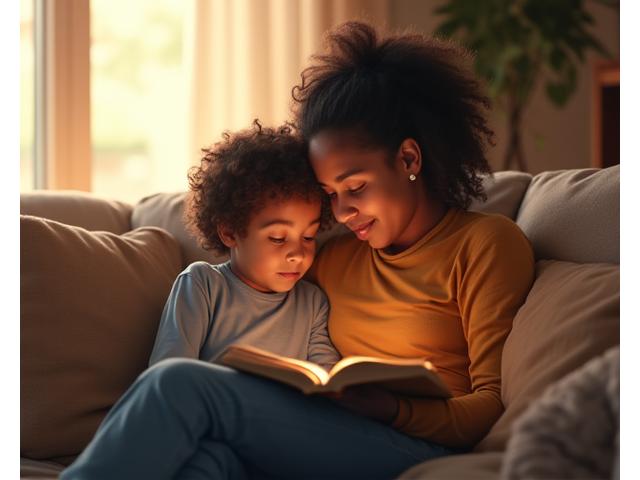 A parent sharing a moment of calm with a child, representing parenting stress reduction and family mindfulness.